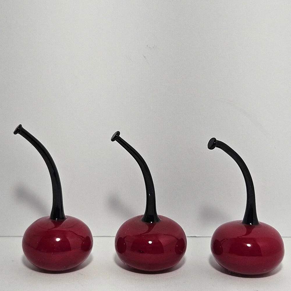 Lenox Summer Sweetness Glass Cherry Figurines Set of 3 Red Black Handcrafted
